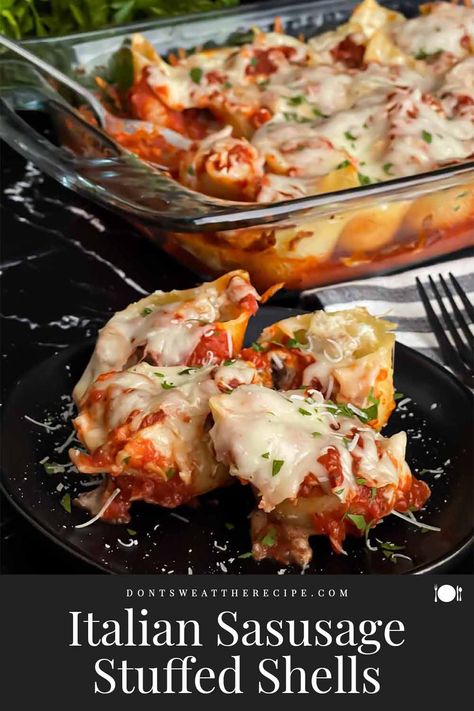 Spicy Sausage Stuffed Shells, Sausage Stuffed Pasta Shells, Stuffed Pasta Shells Italian Sausage, Stuffed Shells With Sausage And Ricotta, Sausage Stuffed Shells Recipe, Stuffed Shells Sausage Ricotta, Sausage And Cheese Stuffed Shells, Stuffed Shells With Italian Sausage, Jumbo Stuffed Shells Recipe