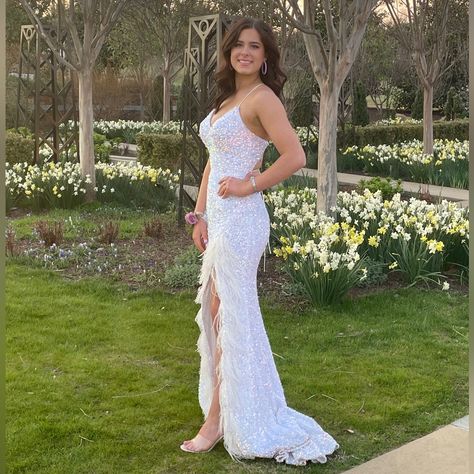 White iridescent prom dress