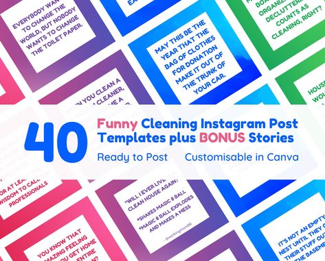 Funny Cleaning Captions for Instagram Posts, Cleaning Blog, Cleaning Business, Cleaners, Canva Template, Cleaners Social Media Bundle by standbygraphics on Etsy Cleaning Captions, Stories Funny, Captions For Instagram Posts, Bundle Package, Ig Templates, Cleaning Business, Captions For Instagram, Social Media Engagement, Blog Instagram