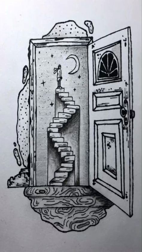 Imaginary Place Drawing, Surealism Art Drawing Simple, Cool Big Drawings, Dream Like Drawings, Surrealism Sketch Easy, Inktober Ideas Sketches, Escapism Drawing, Drawing My Dreams, Surreal Art Drawing Pencil