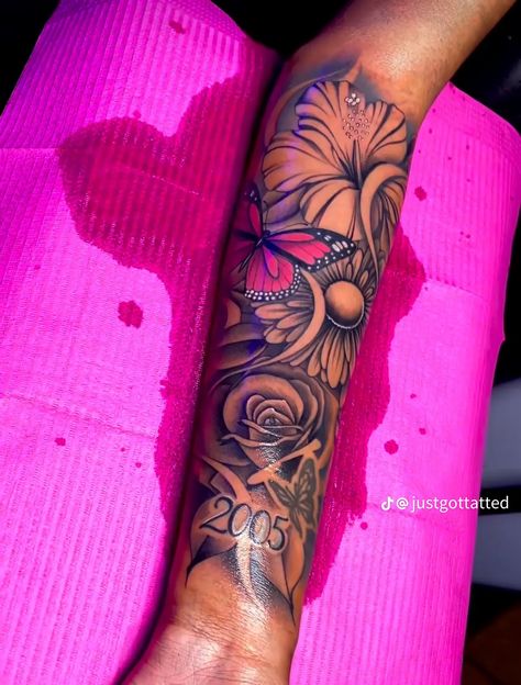 Full Sleeve Tattoos Women Ideas, Rose Half Sleeve Tattoos For Women, Female Forearm Tattoo Ideas Half Sleeves, Forearm Tattoo Women Cover Up, Forearm Tattoo Cover Up, Forearm Tattoo Black Women, Tattoo Ideas Female Cover Up, Cute Sleeve Tattoos For Women, Inner Arm Tattoos For Women Forearm