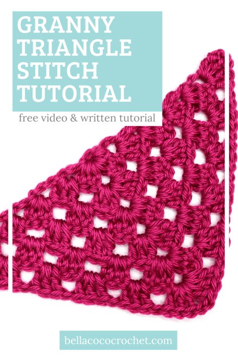 Learn how to crochet a granny triangle. Triangle Granny Crochet, Triangle Granny Square Pattern, Crochet Right Angle Triangle, Large Crochet Triangle, Solid Granny Triangle, Granny Stitch Triangle Shawl, Crochet Granny Stitch Triangle Shawl Pattern, Crochet Granny Square Top, Make A Granny Square