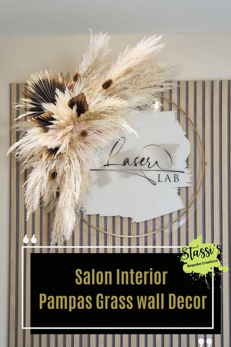 Pampas Mirror, Grass Wall Decor, Pampas Grass Arrangement, Mirror Display, Grass Wall, Pampas Grass Decor, Salon Signs, Salon Suites, Display Wall