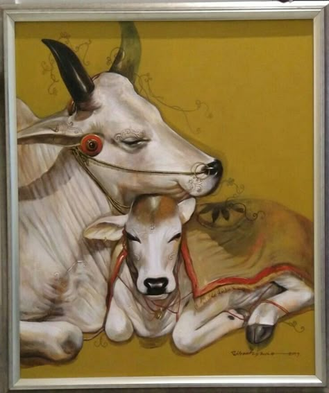 Cow Art Print, Bull Painting, Pichwai Paintings, Om Namah Shivaya, Cow Painting, Indian Artist, Cow Art, Indian Paintings, Indian Art Paintings