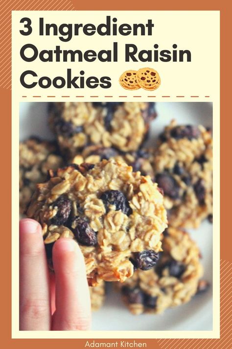 No Cook Oatmeal Cookies, Flourless Oatmeal Raisin Cookies, Oatmeal Raison Cookies, Healthy Oatmeal Raisin Cookies, Diet Sweets, Easy Oatmeal Raisin Cookies, Oatmeal Raisin Cookies Healthy, Nutrisystem Recipes, 3 Ingredient Cookies