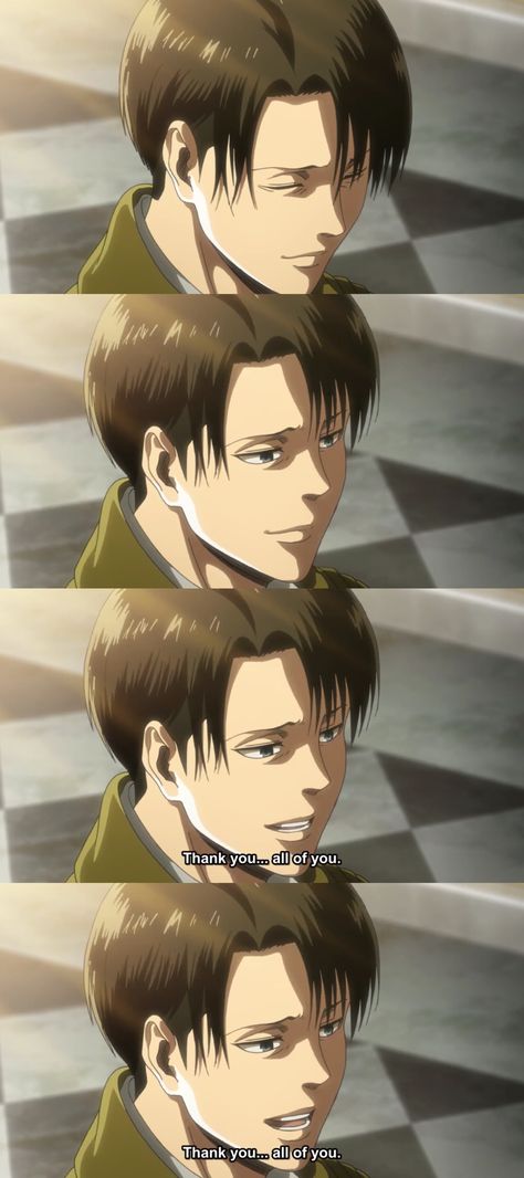 Levi’s first ever smile after the ova Levi Ackerman Smiling, Levi Smiling, Levi Heichou, Levi Ackermann, Smile Wallpaper, Captain Levi, Attack On Titan Funny, Titans Anime, Attack On Titan Levi