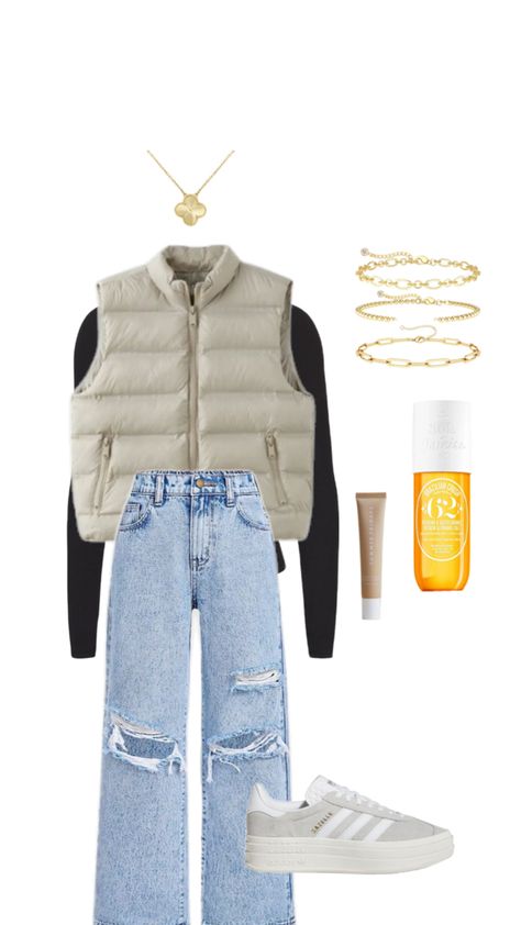 Winter outfits, basic, trendy, puffer vest, winter Winter Outfits Basic, Puffer Vest Outfit Winter, Puffer Vest Outfit, Vest Outfits, Insta Fits, Puffer Vest, Stylish Outfits, Winter Outfits, Winter Fashion