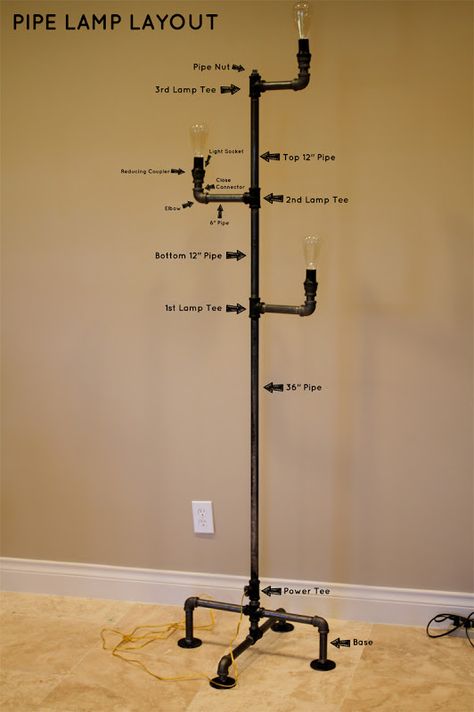 How to make an industrial pipe floor lamp | How About Orange Pipe Floor Lamp, Diy Floor Lamp, Industrial Pipe Lamp, Industrial Diy, Diy Lampe, Diy Pipe, Pipe Lighting, Pipe Furniture, Pipe Lamp