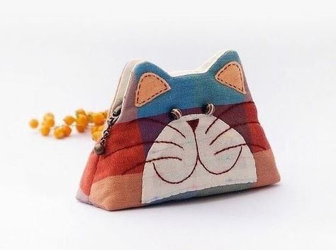 Cat Wallet, Cat Coin Purse, Sac Diy, Purse Crafts, Cat Purse, Zipper Purse, Sewing Purses, Embroidery Gifts, Cat Bag