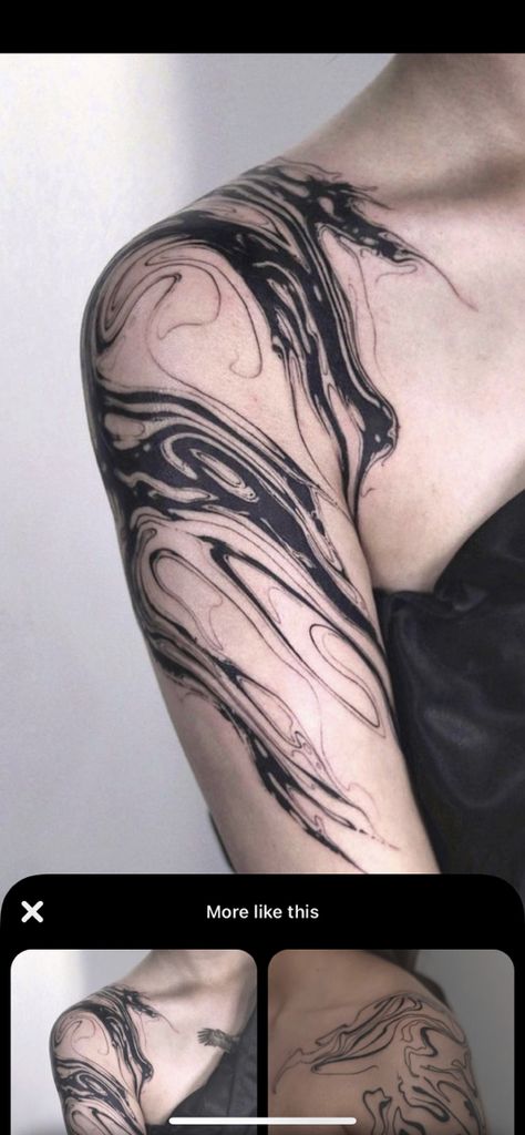 Shoulder Abstract Tattoo, Fluid Tattoo Design Shoulder, Wavy Tattoo Design Shoulder, Abstract Ink Spill Tattoo, Wave Lines Tattoo, Suminagashi Tattoo Shoulder, Sunimagashi Tattoo, Smokey Tattoo Filler, Marble Tattoo Sleeve