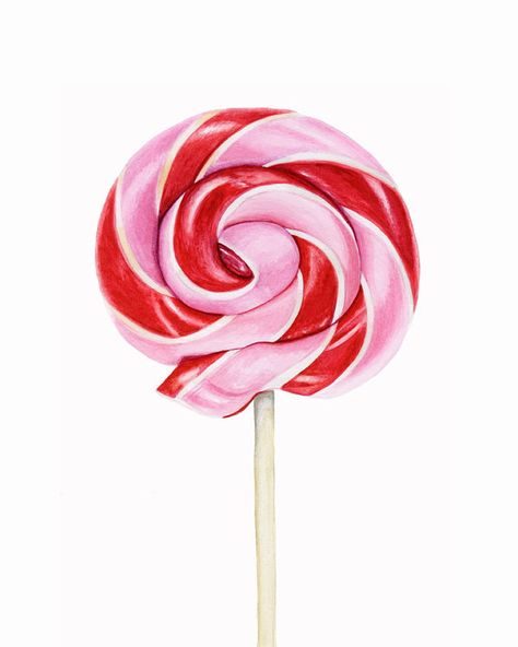 Cherry Lollipop. Lolipop Art, Cherry Lollipop, Candy Drawings, Lollipop Painting, Lollipop Art, Candy Drawing, Painting Food, Watercolor Food, Candy Art