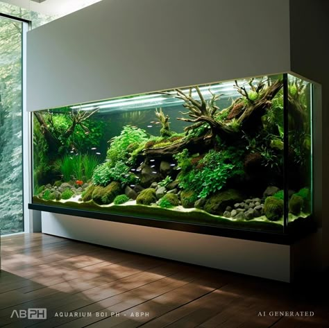 Corner Aquarium Ideas, Aquascape Design Natural, Aquarium Design Fish Tanks, Wall Aquarium Design, Aquarium At Home, Corner Aquarium, Terrarium Wall, Aquarium Wall, Fish Aquarium Decorations