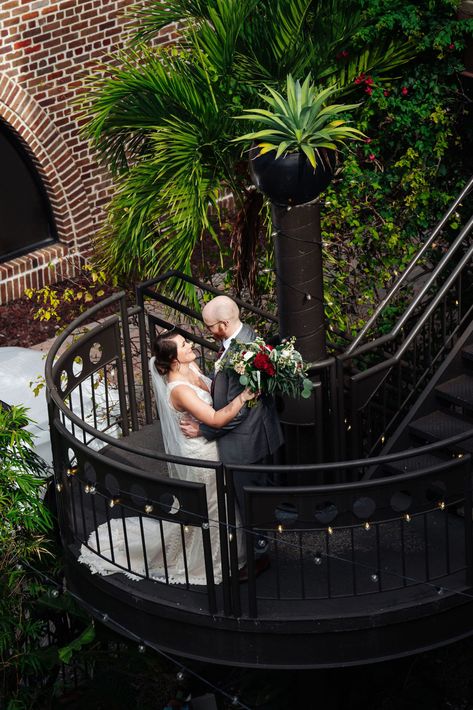 St. Petersburg Florida Wedding Venue | Red Mesa Events | Lace V Neck Bridal Gown | Groom Grey Suit Red Neck Tie Sacred Heart Tampa Wedding, Downtown Tampa Elopement, Red Mesa St Pete Wedding, The Vinoy St Pete Wedding, Isla Del Sol Wedding St Pete, Rooftop Wedding Ceremony, St Pete Wedding, Red Neck, Boho Elements