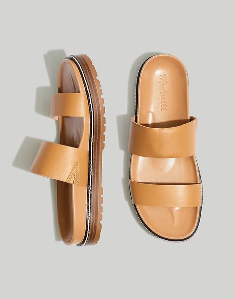 Madewell Sandals, Leather Industry, Madewell Shoes, Leather Slide Sandals, Comfy Shoes, Leather Slides, Sandals Summer, Walk On, Leather Working