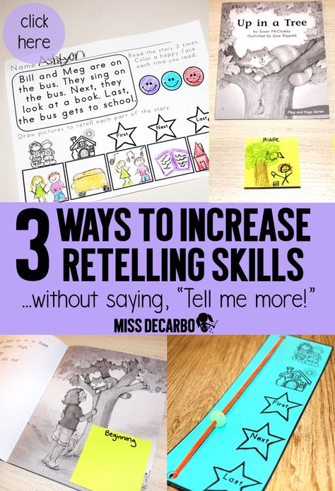 Learn 3 EASY ways to increase retelling skills in kindergarten, first grade, and second grade readers. These hands-on activities can be implemented at the small group reading table. Boost comprehension with these hands-on, visual, and tactile learning activities and lessons for students. 1st Grade Comprehension Activities, 1st Grade Retelling Activities, Kindergarten Retelling Activities, Retelling Activities First Grade, Books For Retelling First Grade, Retelling Story Activities, Story Retelling Activities First Grade, Kindergarten Retelling Stories, Retell Story Activities First Grade