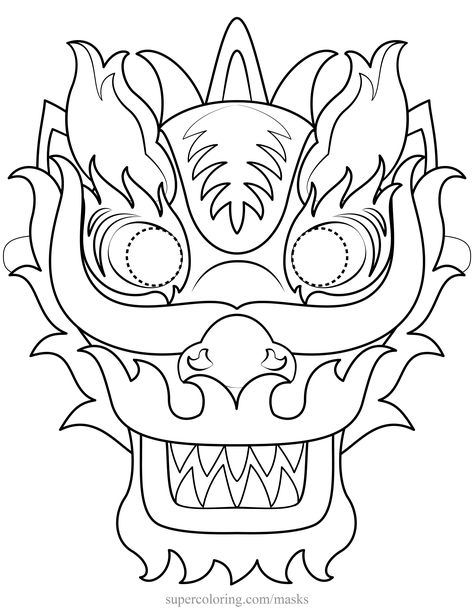 Lunar New Year Dragon Drawing, Dragon Mask Template, Mask Coloring Page, Chinese Mask, Mask Template Printable, Chinese New Year Crafts For Kids, Coloring Mask, Dragon Chino, New Year Coloring Pages