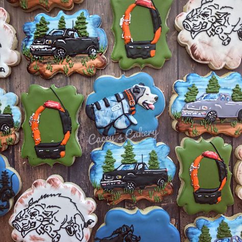 Hog Hunting Birthday Party, Hunting Birthday Party, Dog Hunting, Hunting Theme, Hunting Birthday, Hog Hunting, Baby Birthday Themes, Dog Cakes, Baking Business