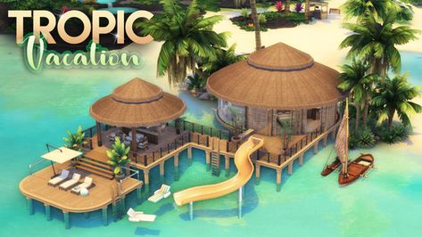 TROPIC VACATION + CC LIST || A Dream Beach Getaway Resort || The Sims 4: Speed Build | Mr. Olkan on Patreon Sims 4 Animal Crossing, Bloxburg Resort, Tropic Vacation, Sims 4 Beach House, Boho Beach House, Sims 4 Speed Build, Sims 4 Lots, Beach Furniture, Sims 4 House Building