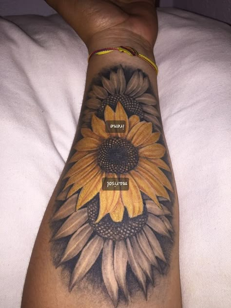 Sunflower Tattoo Dark Skin, Sunflower Tattoo Black Women, Dark Sunflower Tattoo, Yellow Sunflower Tattoo, Yellow Ink Tattoos, Sunflower Shoulder Tattoo, Tattoo On Dark Skin, Yellow Tattoo, Best Neck Tattoos