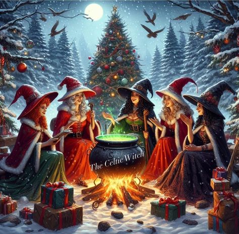 Wiccan Christmas, Witches Christmas, Christmas Witch Aesthetic, Witchy Pictures, Yule Wallpaper, Christmas Witch Art, Christmas Witch Illustration, Christmas Witch, Witchy Christmas Illustration