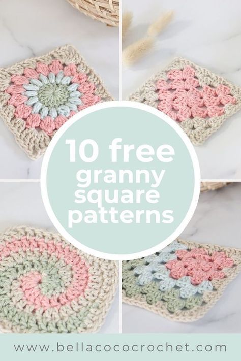 Explore 10 FREE crochet granny square designs on the blog! Written patterns and video tutorials are available. Crochet Practice For Beginners, Granny Square Crochet Pattern Free Printable, Floral Granny Square Crochet Pattern Free, 6x6 Granny Square Patterns, Crocheting Granny Squares Beginner, Granny Square Pattern Blanket, Brianna K Designs Crochet, Diy Granny Square Blocking Station, Crochet Blocks Free Pattern Squares