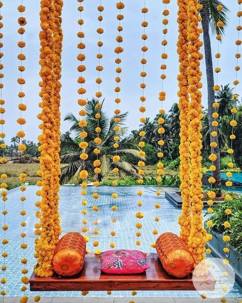 Haldi Decoration Ideas, Pastel Wedding Theme, Mehendi Decor Ideas, Mehendi Ceremony, Desi Wedding Decor, Mehndi Decor, Wedding Mandap, Wedding Design Decoration, Haldi Ceremony