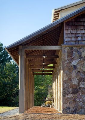 covered patio Interesting Jobs, Covered Walkway, Barn Renovation, Barns Sheds, Stone Barns, Barn Conversion, Tuscan Style, Wood Beams, Stone Houses