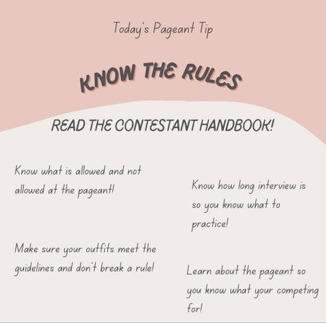 Many questions you have are answered in the information packet/handbook you are given!!! It’s important that you know what the pageant is about and what you need for it!!! You’ll also find what the wardrobe rules are and what you need for certain events!! #pageants #pageanttips #tipsforpageants #arbpageants #pageantlife #pageantgirl #newtopageants #pageanthelp #tips #tipsandtricks #pageanttricks #tippageant #readtherules #todaystip #todayspageanttip #tipsbyarbpageants #tipstoknow Beauty Pageant Questions, Pageant Questions, Pageant Tips, Pageant Life, Q And A Questions, Q And A, Pageant Girls, Beauty Pageant, New Top