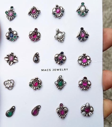 Check out all the best nose pin designs and where to shop them on 2019? Nose Pin Designs, Nose Ring Designs, Nose Jewels, Oxidised Jewelry, Nose Ring Jewelry, Jhumka Designs, Nose Pins, German Silver Jewelry, Nose Studs