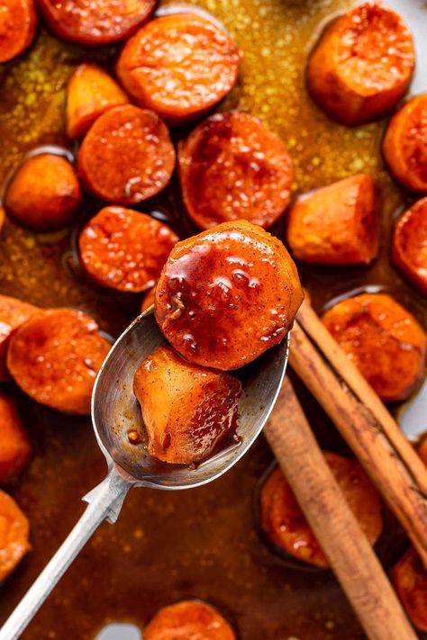 Melted Sweet Potatoes, Candied Roasted Sweet Potatoes, Melting Sweet Potatoes Recipe, Melting Sweet Potato Recipes, Baked Sweet Potato Bites, Melting Sweet Potatoes, Candied Sweet Potato Recipes, Thanksgiving Favorites, Potato Rounds