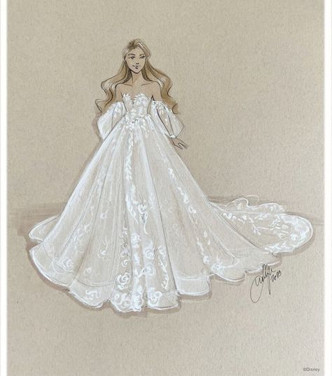 Fashion Illustration Wedding Dress, Dresses References, Wedding Dresses Drawing, Bridal Artwork, Wedding Dress Drawing, Disney Inspired Wedding Dresses, Disney Wedding Dress, Wedding Dress Sketch, Bride Fashion Illustration