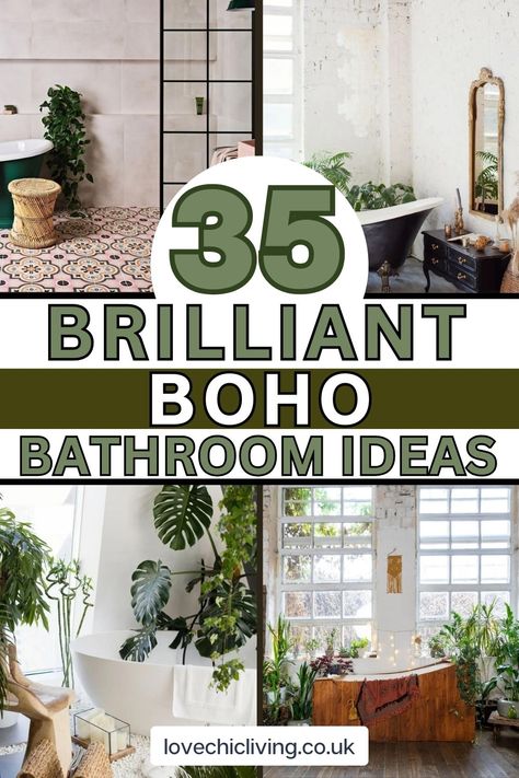 Step into a world of eclectic charm with our Boho Bathroom decor ideas. This guide shows you how to create a whimsical retreat, even in small spaces. Discover how to mix textures, patterns, and color schemes for a truly bohemian vibe. Learn to balance bold paint choices with natural elements for a harmonious look. Perfect for those seeking a unique, free-spirited bathroom design. Click to explore and bring your boho bathroom dreams to life. Shower Boho Bathroom, Nature Theme Bathroom Ideas, Natural Look Bathroom Ideas, Boho Bathroom Decor Ideas On A Budget, Modern Natural Bathroom Design, Succulent Bathroom Decor Ideas, Diy Boho Bathroom Ideas, Boho Bathroom Color Palette, Botanical Bathroom Decor