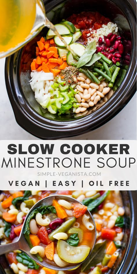 Low Cholesterol Meatless Meals, Low Calorie Slow Cooker Soup, Vegan Soup Slow Cooker Recipes, Vegan Soups And Stews Slow Cooker, Healthy Soup No Meat, Crockpot Soup Recipes Vegan, Healthy Soup Slow Cooker, Healthy Minestrone Soup Crockpot, Gluten Free Minestrone Soup Crock Pot