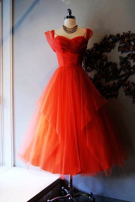 pinup style dress Prom Dresses Vintage 1950s, 50s Prom Dress, Vintage 1950s Dresses Parties, 50s Prom Dresses, 50s Party Dress, 1950s Prom Dress, 50s Prom, 1950s Party Dresses, Orange Prom Dresses