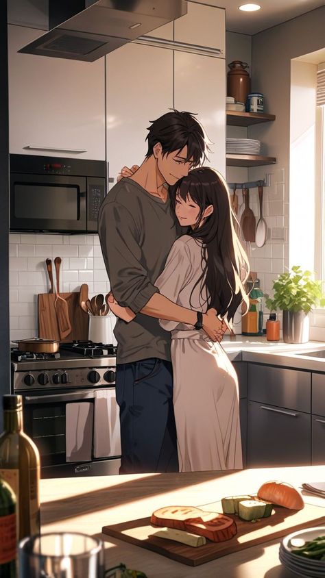 #anime #animecouple #couple #romantic #love #romance #kitchen #cutecouple Cuddle Illustration Couple, Couple Comic Art, Cute Married Couples, Romantic Manga Art, Call Couple, Comics With Unexpected Endings, Throwback Photos, Couple Romantic, Love Wallpapers Romantic