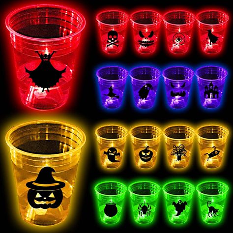 PRICES MAY VARY. Wide Applications: Perfect for indoor or outdoor Halloween events, house parties, birthdays, theme nights, BBQs, holidays, the beach, bars, dance clubs, concerts, festivals, karaoke, to fill with soda, juice or beverages. Halloween Glow Party Cup: 23 16oz cups, 24 LED lights(6 red, 6 blue, 6 green, 6 orange), 24 horror stickers, 24 waterproof stickers. Halloween night special: Increase the party atmosphere, the night is special and also great as a glow-in-the dark fun party. Mak Kids Party Cups, Halloween Party Centerpieces, Halloween Party Cups, Horror Stickers, Halloween Glow In The Dark, Glow Halloween, Glow In The Dark Party, Halloween Candy Bowl, Halloween Science