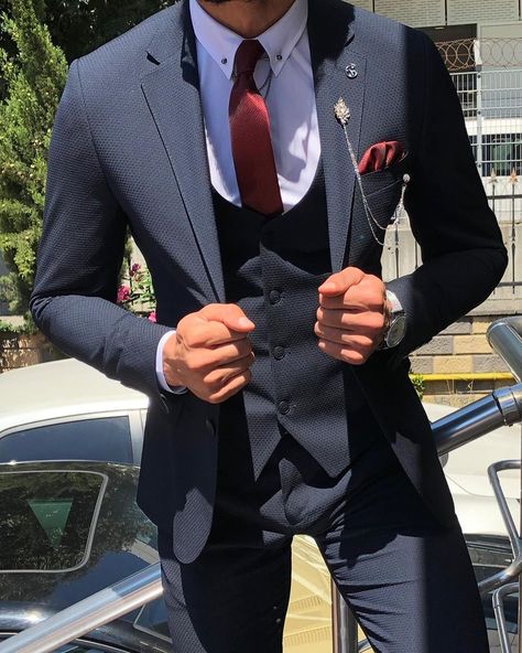 MCR Dark Blue Slim Fit Suit Regular price $359.00 Sho Blue Slim Fit Suit, Terno Slim, Classy Suits, Dress Suits For Men, Designer Suits For Men, Suits Men, Plaid Suit, Fashion Suits For Men, Suit Men