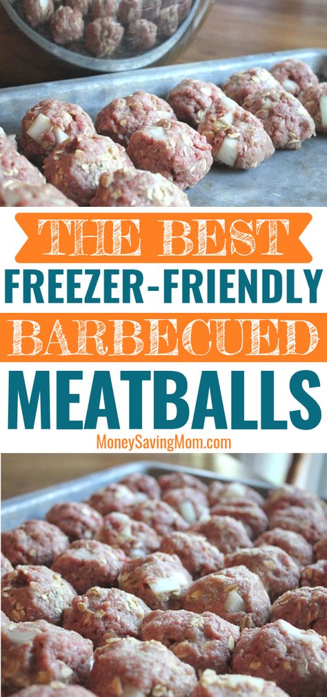 The BEST Freezer-Friendly Barbecued Meatballs - make and bake for now, or make and freezer for later.  There is an easy BBQ sauce recipe to go on them - great with potatoes, rolls, and a salad!  #easymeatballs #freezerfriendlymeatballs #bbqmeatballs #freezerpleaser #freezerfriendly #meatballrecipe Barbecue Meatballs Recipe, Barbecued Meatballs, Barbecue Meatball Recipes, Freezer Meatballs, Barbecue Meatballs, Easy Bbq Sauce, Beef Ideas, Postpartum Meals, Freezer Cooking Recipes