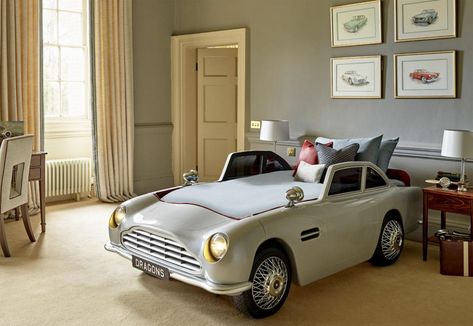 A bespoke bed for junior that is inspired by classic British cars driven by James Bond : Luxurylaunches James Bond Car, Kids Car Bed, Bespoke Beds, Car Furniture, Kids Bed, Car Bed, Michelle Rodriguez, Bed Lights, Childrens Beds