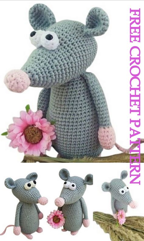 Amigurumi Mouse Free Crochet Pattern - crochet.amgurum.com Ratatouille Crochet Pattern, Hekel Patrone, Amigurumi Elephant, Free Amigurumi Patterns, Pink Yarn, Little Animals, Amigurumi Free, Amigurumi Free Pattern, Yarn Needle