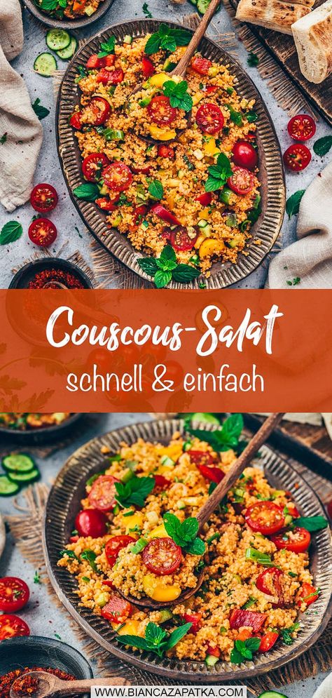 Couscous-Salat Rezept - schnell und einfach Vegan Couscous Salad, Couscous Bowl, Couscous Salad Recipes, Couscous Salat, Mushroom Salad, Couscous Recipes, Couscous Salad, Winter Salad, Nutritious Recipes