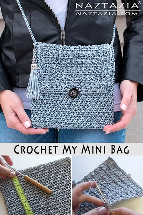 My Mini Bag - Naztazia ® Mini Bag Pattern, Crochet Small Bag, Purse Patterns Free, Bag Free Pattern, Crocheted Purse, Crochet Mini Bag, Free Crochet Bag, Handbags Patterns, Crochet Bag Tutorials