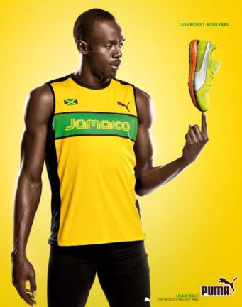 This would be an example of testimonial propaganda, where advertisers use famous people to promote their products . It is using Usain Bolt, a famous track star, to promote their clothing and footwear. Puma Campaign, Puma Ad, Propaganda Techniques, Track Pictures, Media Units, Brand Research, Usain Bolt, Fastest Man, Lightweight Running Shoes