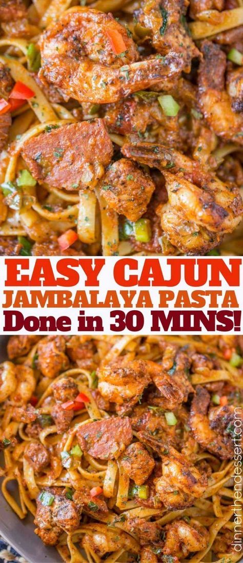 Easy Cajun Jambalaya Pasta with chicken, sausage and shrimp and all the delicious deep Louisiana flavor in just 30 minutes! Ragin Cajun Pasta, Pastalaya Recipe Easy, Easy Pastalaya Recipe Cajun, Chicken And Sausage Pastalaya, Jambalaya Pasta Recipe, Pasta With Chicken Sausage, Jambalaya Pasta, Sausage Shrimp, Cajun Jambalaya