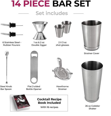 Hawthorne Strainer, Bartending Kit, Boston Shaker, Bartender Kit, Cocktail Recipe Book, Cocktail Kit, Home Bar Sets, Bar Tool Set, Bar Kit