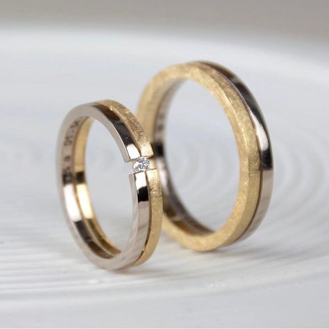 100 Wedding Bands to Fall in Love With in 2021! | Judaica in the Spotlight Gold Rings Set, Groom Wedding Band, Wedding Rings Sets His And Hers, His And Hers Rings, Couple Ring Design, Modern Wedding Band, Beautiful Wedding Bands, Bridal Accessories Jewelry, Antique Bridal Jewelry