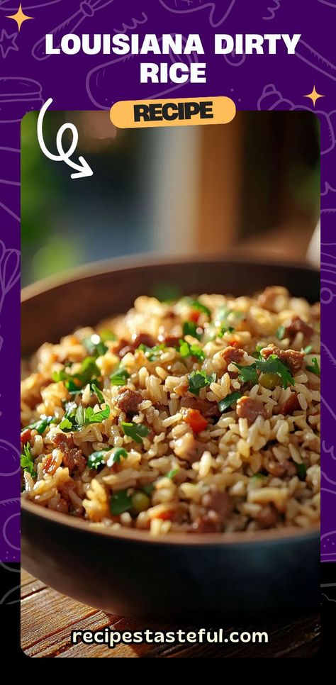 A Southern classic, Louisiana Dirty Rice is a hearty, flavorful dish made with ground pork, beef, and chicken livers (optional). Packed with vegetables, bold Cajun seasoning, and tender rice, this dish is perfect as a side or a main. It's easy to make and full of deep, smoky flavor. #DirtyRice #LouisianaCooking #SouthernRecipes #CajunFood #OnePotMeal #RiceDish #ComfortFood #MealPrep #SouthernCuisine Louisiana Dirty Rice Recipe, Louisiana Dirty Rice, Dirty Rice Recipe Easy, Cajun Dirty Rice, Dirty Rice Recipe, Dirty Rice, Southern Cuisine, Beef And Rice, Mexican Food Recipes Easy