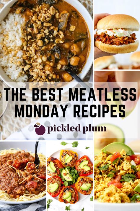 18 Popular Meatless Monday Recipes | Pickled Plum Meat Free Meals, Bolognese Spaghetti, Monday Recipes, Vegan Spaghetti, Peanut Stew, Teriyaki Tofu, Meat Free Monday, Meatless Monday Recipes, Bolognese Sauce