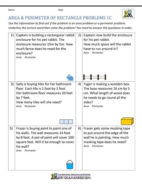 Use the information to work out the missing area and perimeter of the rectangular shapes. Area Word Problems, Algebra Equations Worksheets, Word Problems 3rd Grade, Area And Perimeter Worksheets, Area Worksheets, Problem Solving Worksheet, Multi Step Word Problems, Perimeter Worksheets, Worksheet Kindergarten