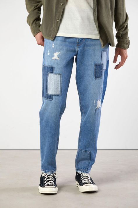 BDG Medium Wash Patchwork Dad Jean | Urban Outfitters Hong Kong 1980's Men's Style, 1920's Men's Style, Indie Jeans, Cloth Projects, Bts 21, Thrifted Jeans, Indie Fits, Kpop Fashion Men, Men's Hipster Style